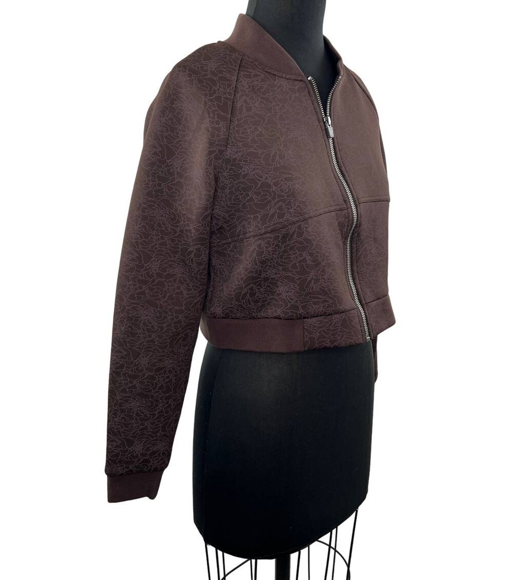 Balance Athletica Flight Jacket Cropped Brown Floral Full Zip Stand Up Collar S